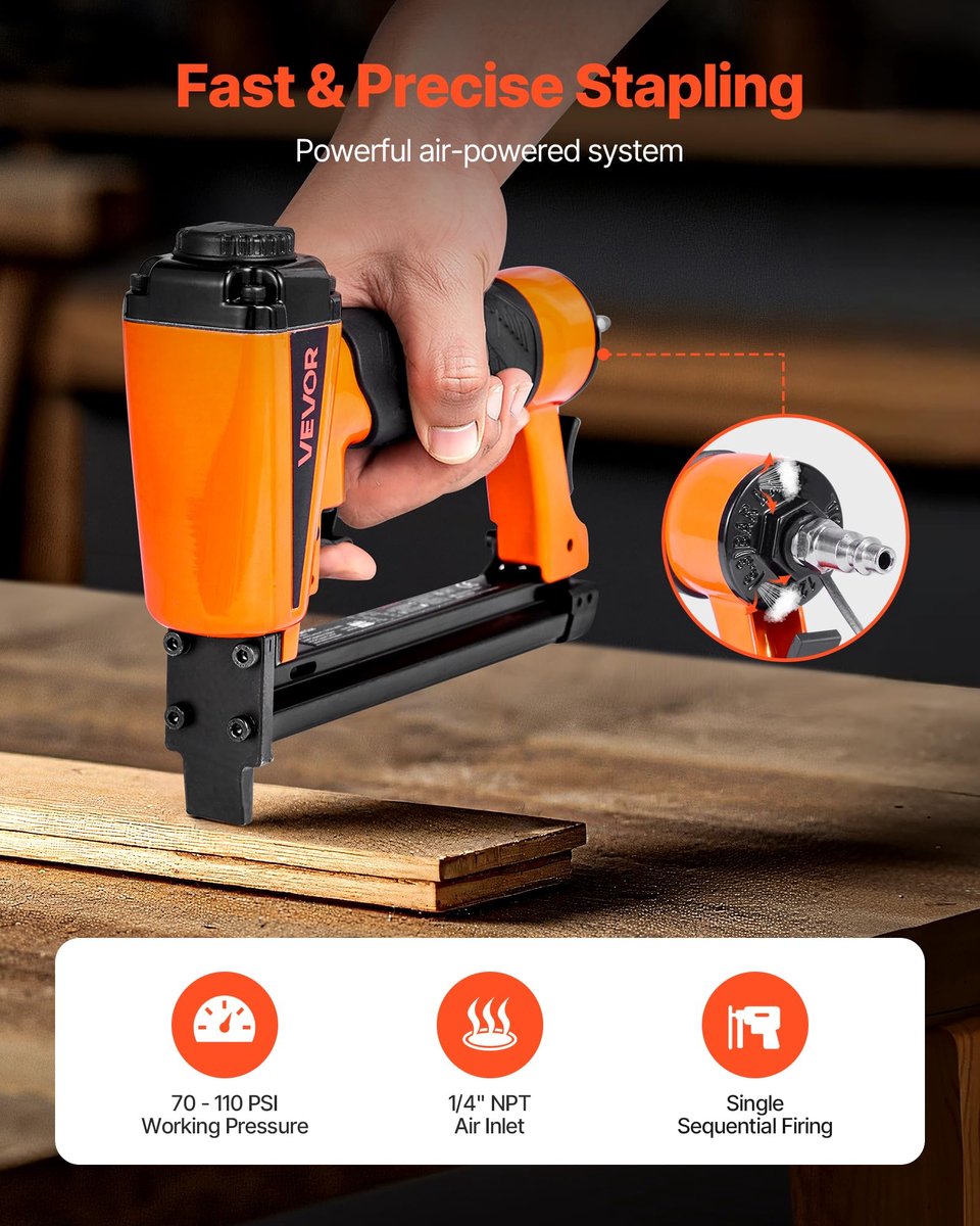 SnelShoppen - Pneumatische nietmachine 21 gauge, standaard 80 nietjes, kroonbreedte 12,8 mm, lengte 6-16 mm, 4,8-7,6 bar voor timmerwerk en bekleding