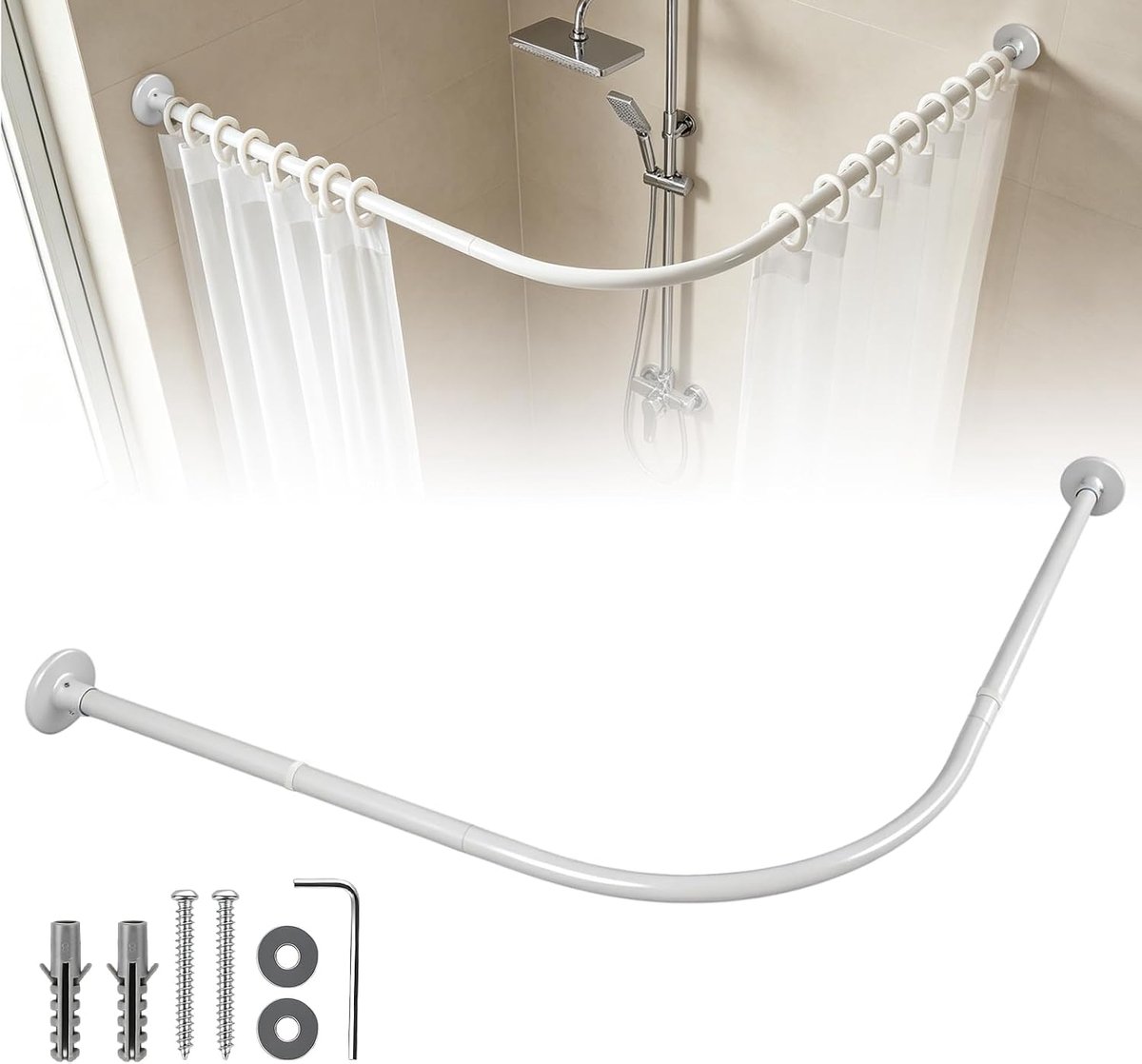 SnelShoppen - Douchegordijnstang L-vorm 75-95 cm x 75-95 cm Verstelbare Douchestang Roestvrij Staal Voor Badkamer en Kleedkamer Zonder Boren