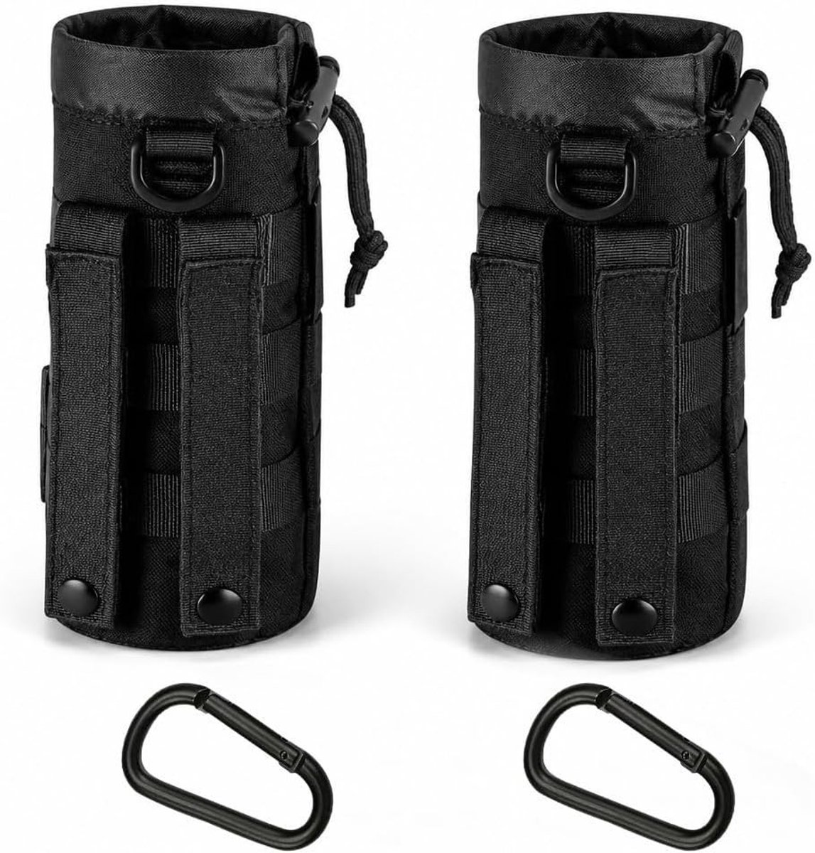 Flessenhouder tas met trekkoord voor outdoor activiteiten - 2 stuks met karabijnhaken voor wandelen, kamperen en jagen