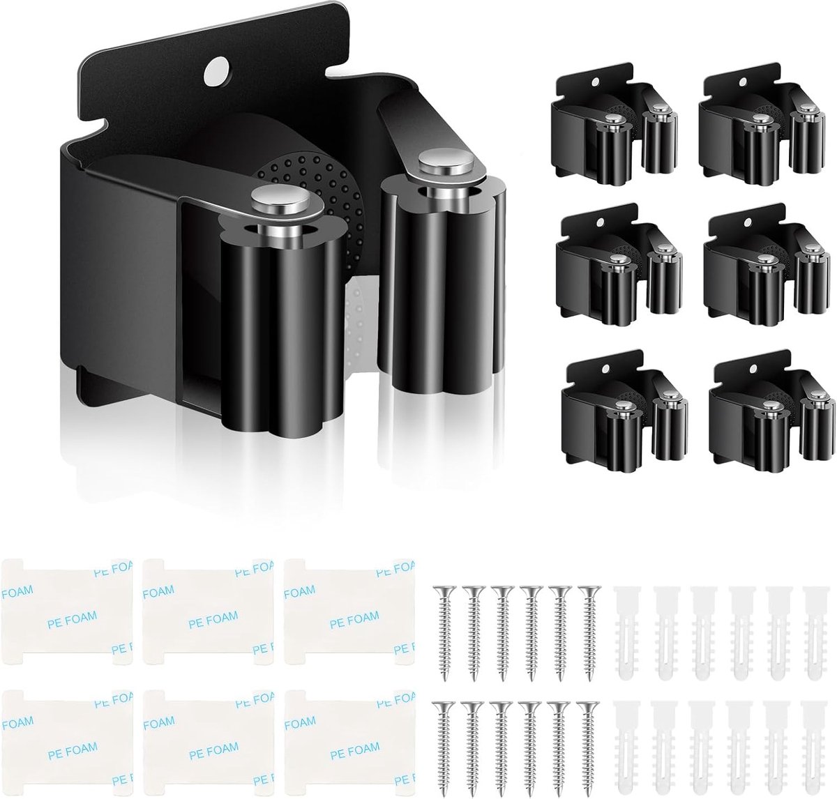 Broom holder wandhouder set van 6 - staal - sterke en stabiele bevestiging - SnelShoppen