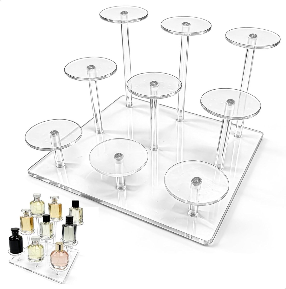 Transparante Acryl Display Riser voor Parfums, Drie Laags Stand voor Cosmetica en Verzamelaars, Ideaal voor Presentatie en Organisatie van Geuren