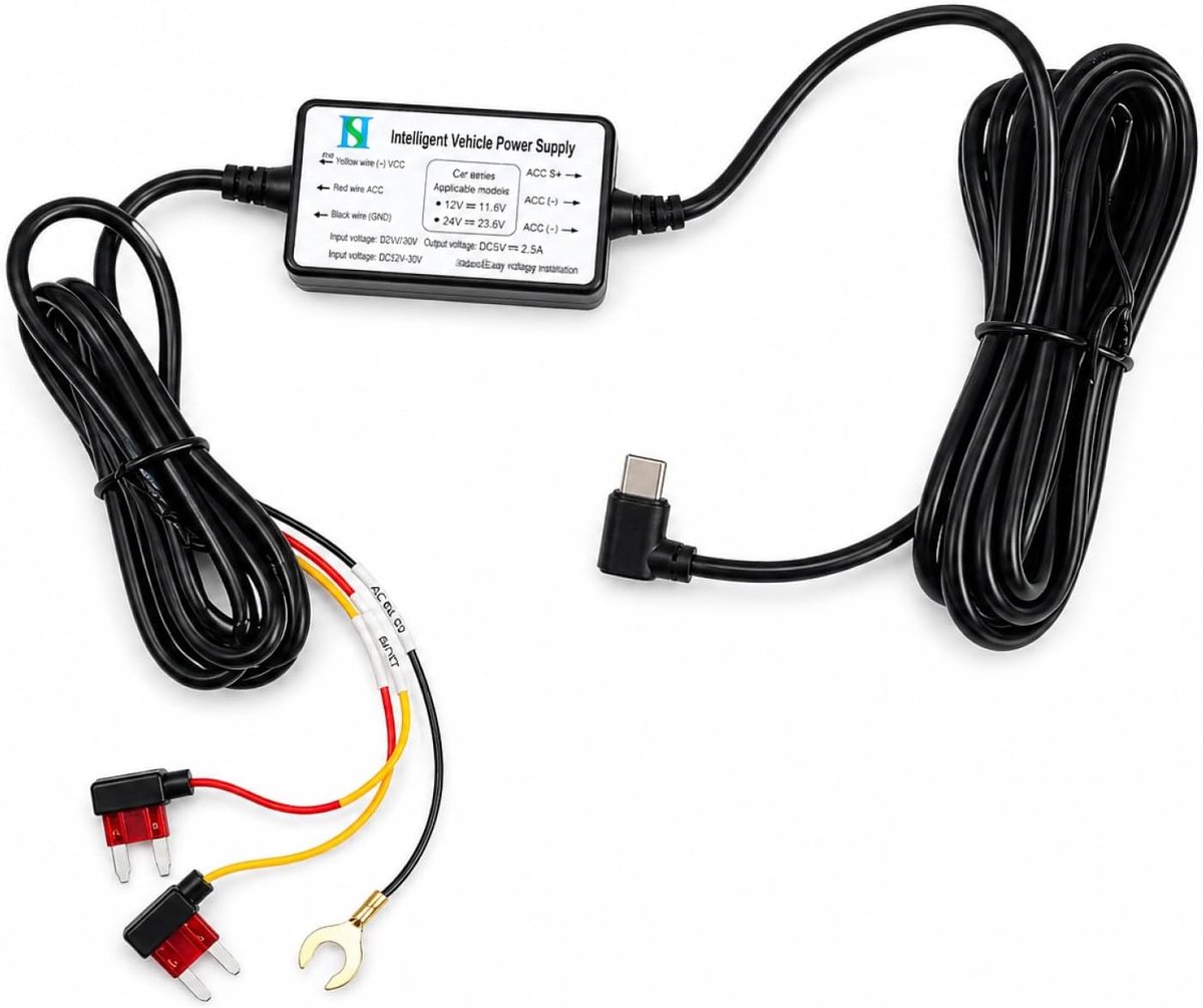 Dashcam hardwire kit 3.5m - USB-C auto oplaadkabel - fuse adapter met parkeermodus - SnelShoppen
