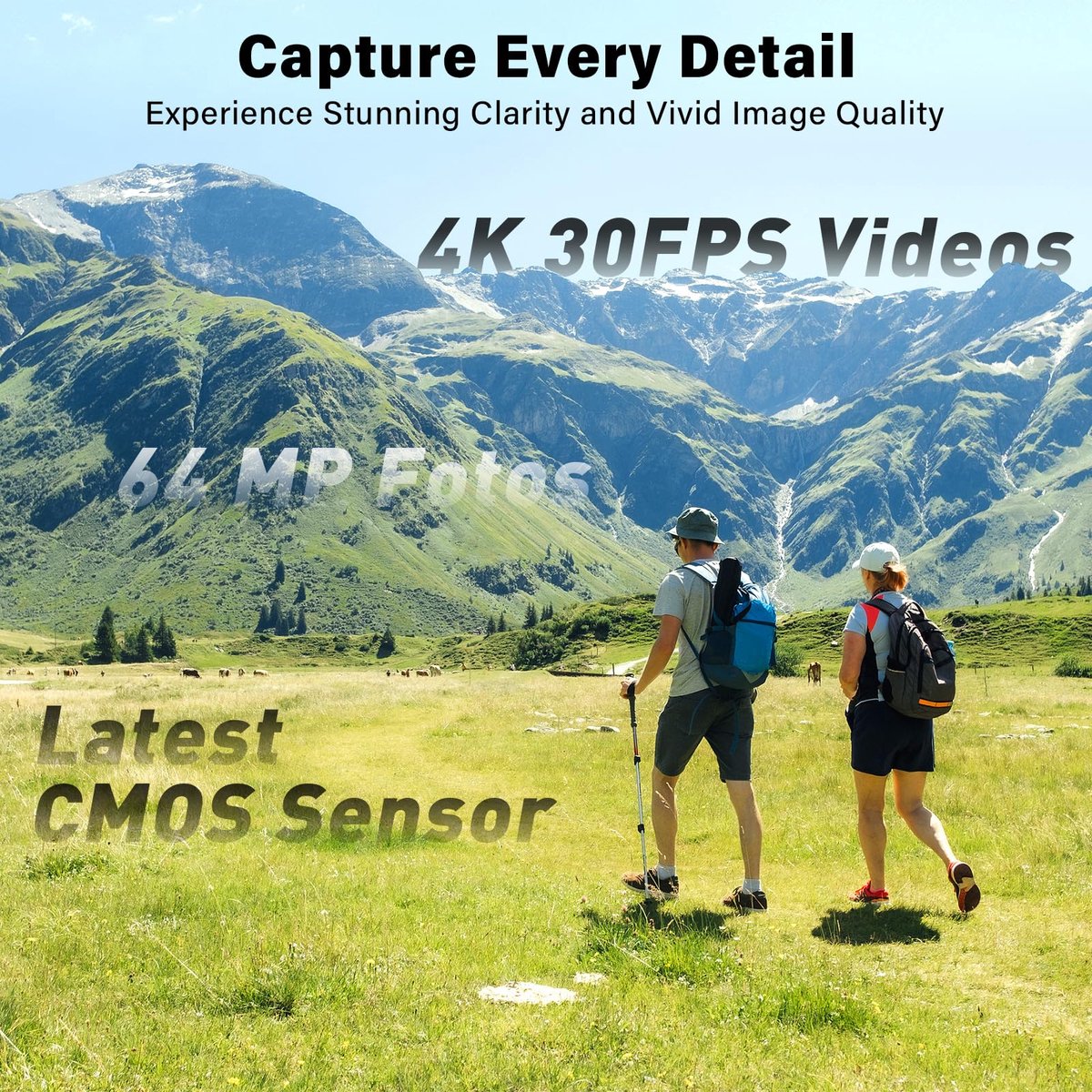 SnelShoppen - 4K-Actioncamera met Vlogcamera, 1,72-Inch Sensor, 2-Assige Stabilisatie, Digitale Camera met Touchscreen, 64GB Kaart, AI-Tracking & App-