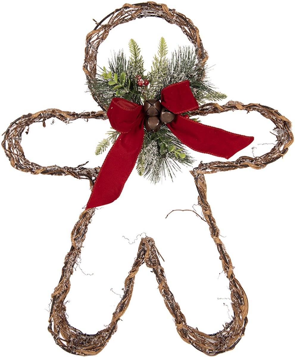 Clayre & Eef Kerstdecoratie met LED-verlichting Gingerbread man 48x10x61 cm Bruin Rotan