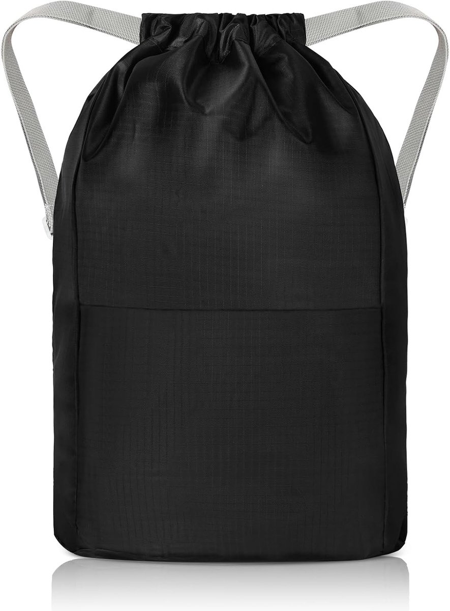 SnelShoppen - Gymtas met Trekkoord, Waterafstotend Oxford Stof Sporttas met Verstelbare Schouderband en Achterzak, Zwart, 45.5 cm x 35 cm, Voor Tiener