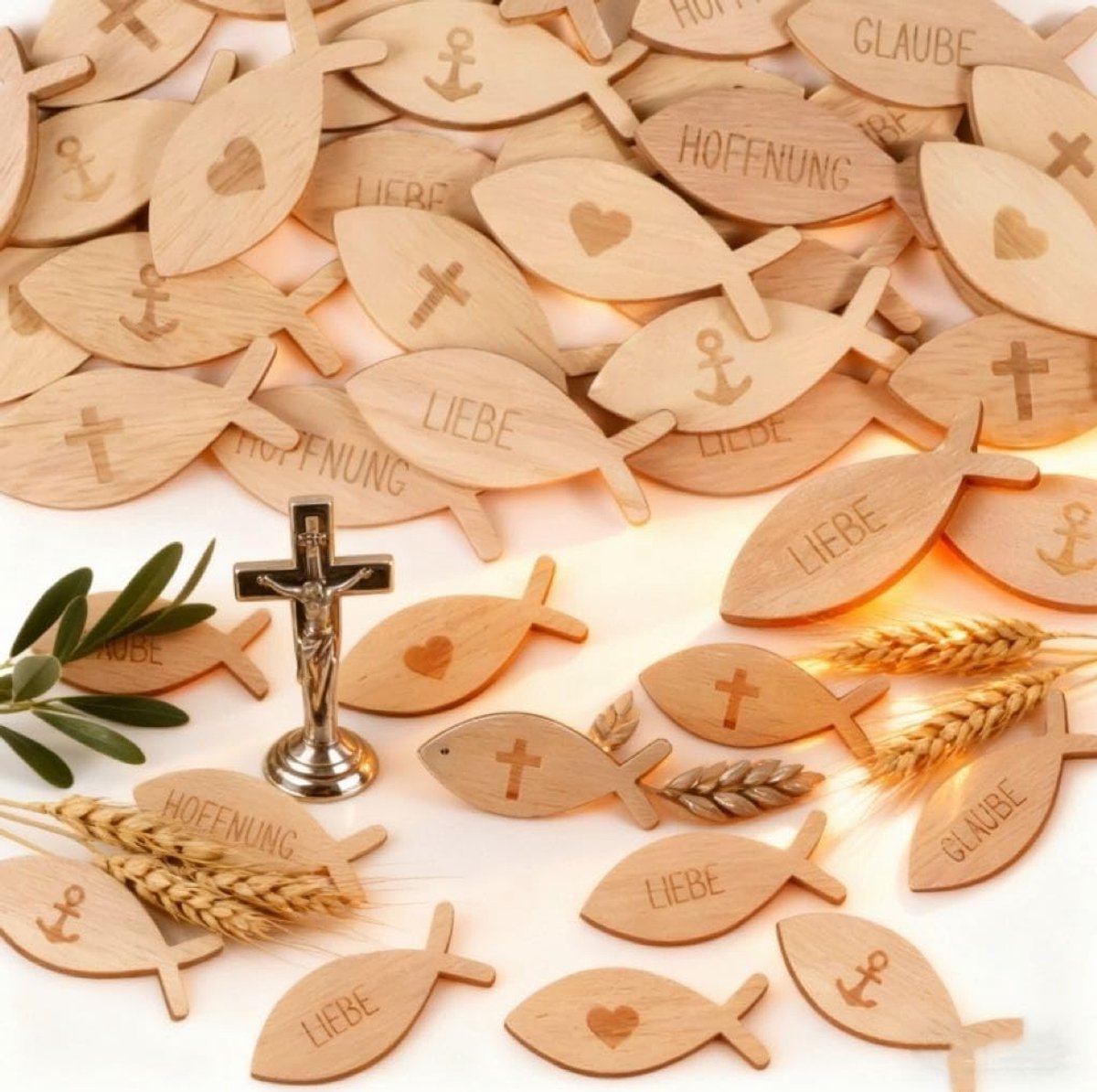 SnelShoppen - 100 Houten Vis Decoratie, Doop, Communie, Tafeldecoratie, Bevestiging, Jongens en Meisjes, Doopdecoratie, Confetti Vis Versiering voor B