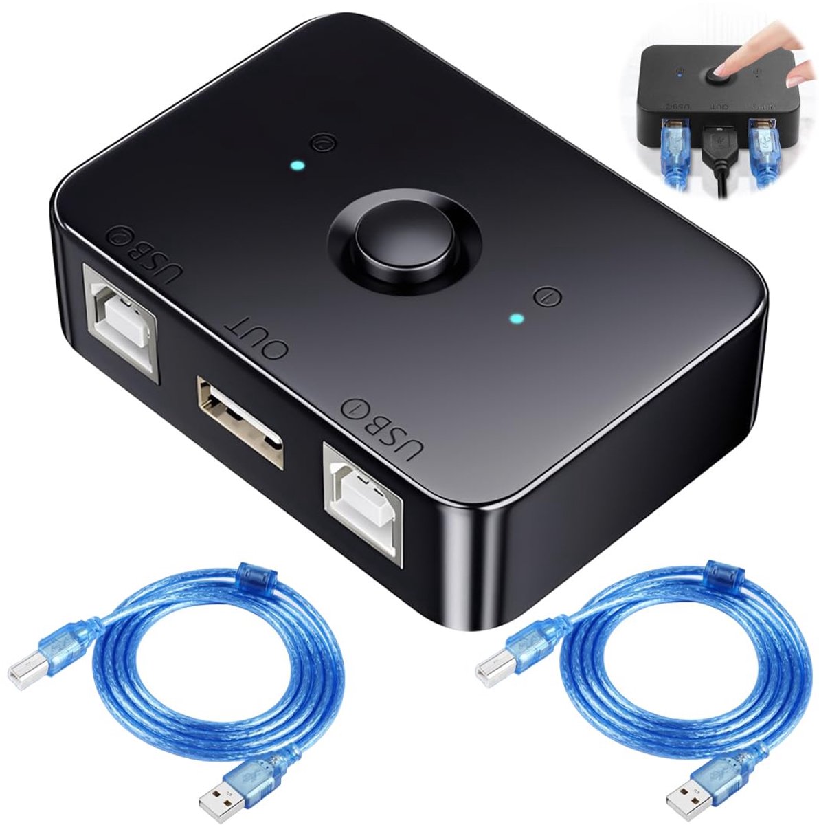SnelShoppen - Set van 3 Printers, USB 2.0, 2 Poorten, USB B, 2 Computers, Handmatige Schakelaar met LED Licht, Inclusief 2 Printer Kabels voor Kantoor