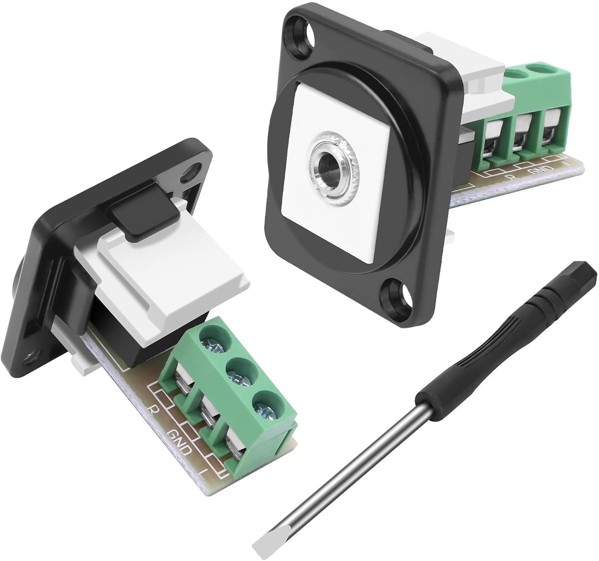 XMSJSIY D-Type 3.5mm 3 Pole Stereo Audio Terminal Block Connector 1/8" TRS Female Panel Mount to 3 Pin Screw - ShopVlot