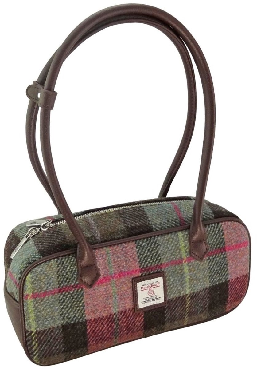 Schoudertas Tora Gedempt Groen en Paars - 28x12x9 - Harris Tweed - Glen Appin of Scotland