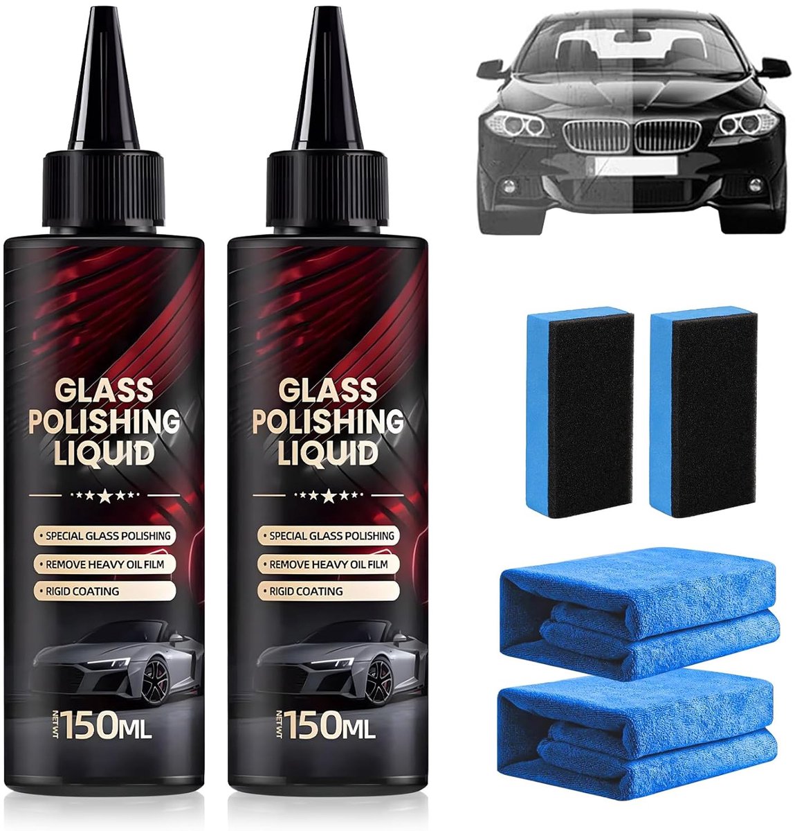SnelShoppen - 2 Stuks D1 Glas Polijstvloeistof, Auto Polijstmiddel, Krassen Verwijderen, Olie Film Verwijderaar Auto Glas, Glas Polijstpasta, Anti-Fog