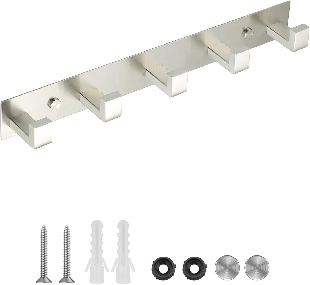 SnelShoppen - Heavy Duty Haak Kledingrek 36CM - Rvs 304 Kledinghaak voor Badkamer, Slaapkamer, Wandbevestiging, 5 Haken voor Jassen, Hondenlijnen en P