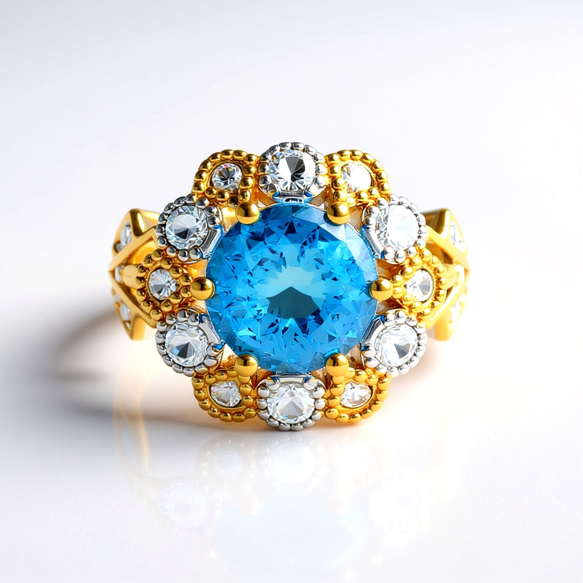 Cavill - Elegante Damesring 925 Sterling Zilver Palladium - 5,373 ct Blauwe Topaas & 1,426 ct Zirkonia - Blauw Edelsteen Ring