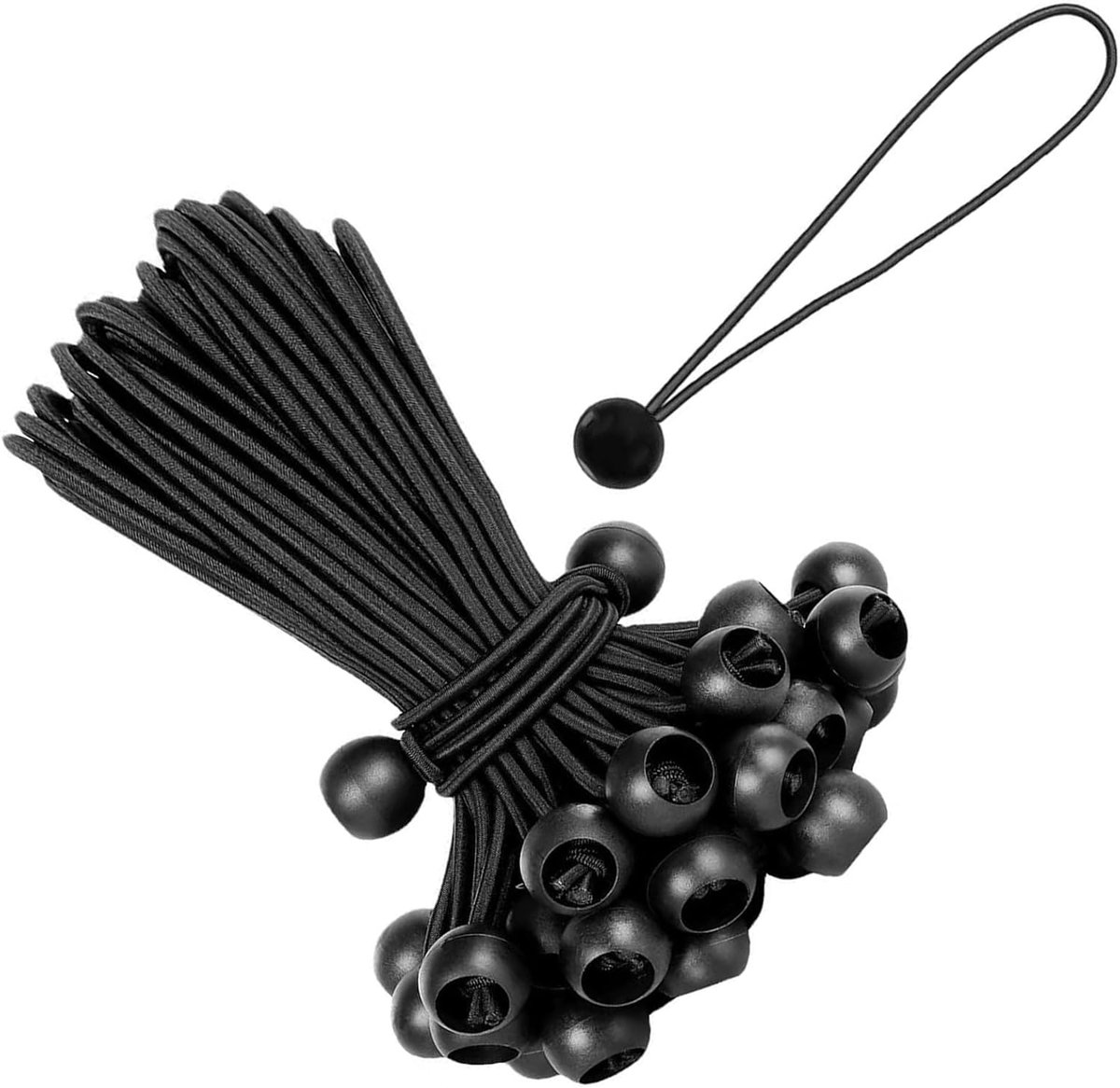 SnelShoppen - 20 Stuks Rubber Tensioners met Bal - 30 cm Lange Stretch Rubber Banden voor Tent, Zeil, Posters - Zwart - Ideaal voor Camping, Tuin, Fee