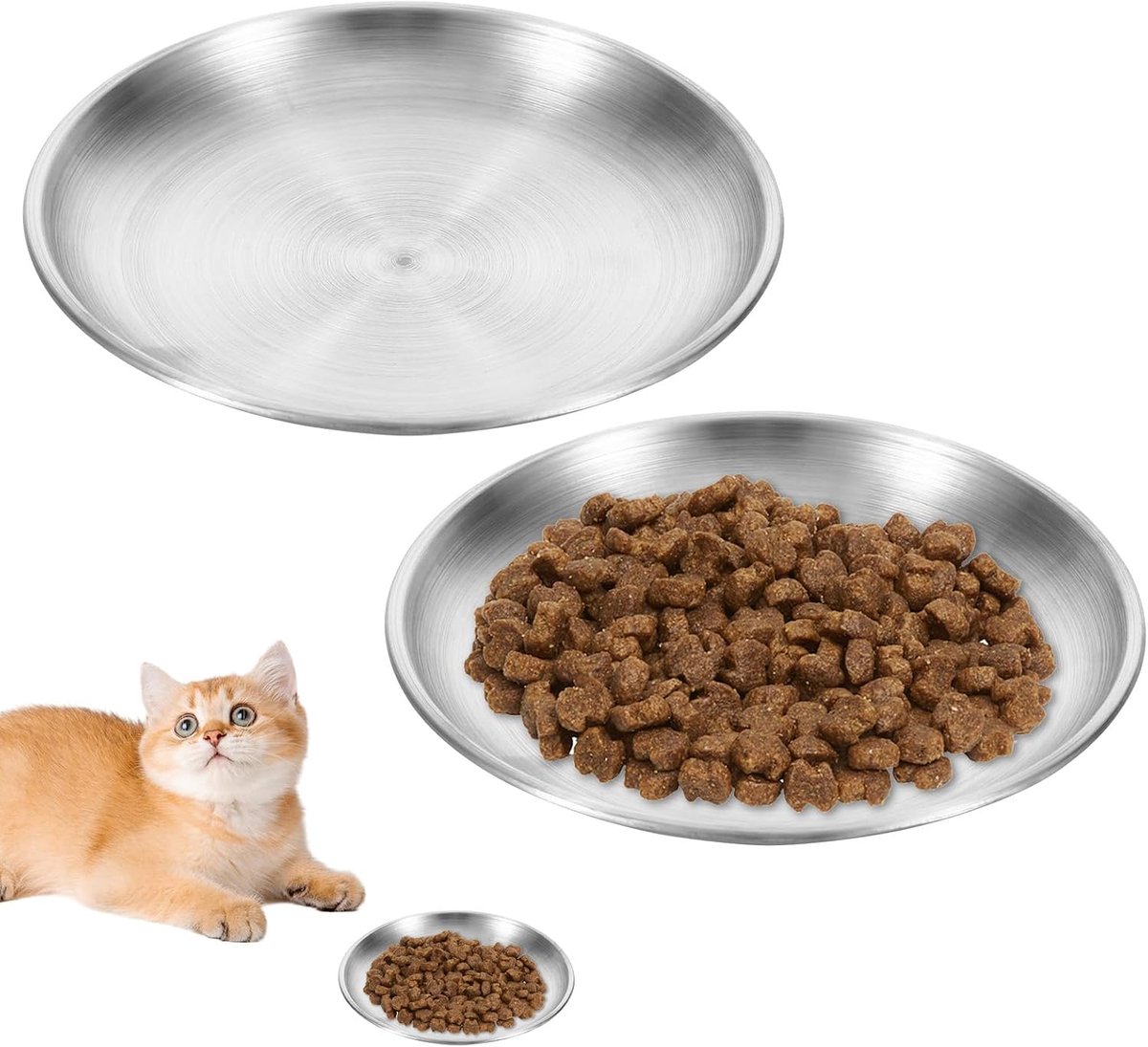 2 pieces flat cat litter box, diameter 20 cm, stainless steel feeder cat flat, cat plate, cat tray stainless steel - ShopVlot