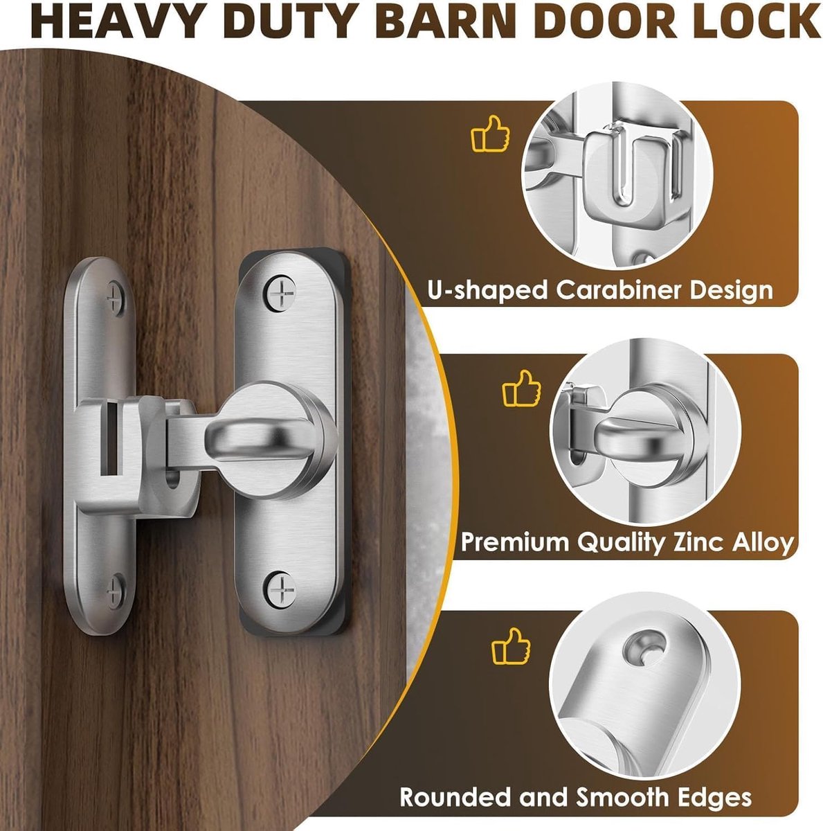 Locking Lock, Sliding Door with 4 Screws, 90/180° Lock, Inner Door, Hook Lock, Sliding Lock for Bedroom, Bathroom - ShopVlot