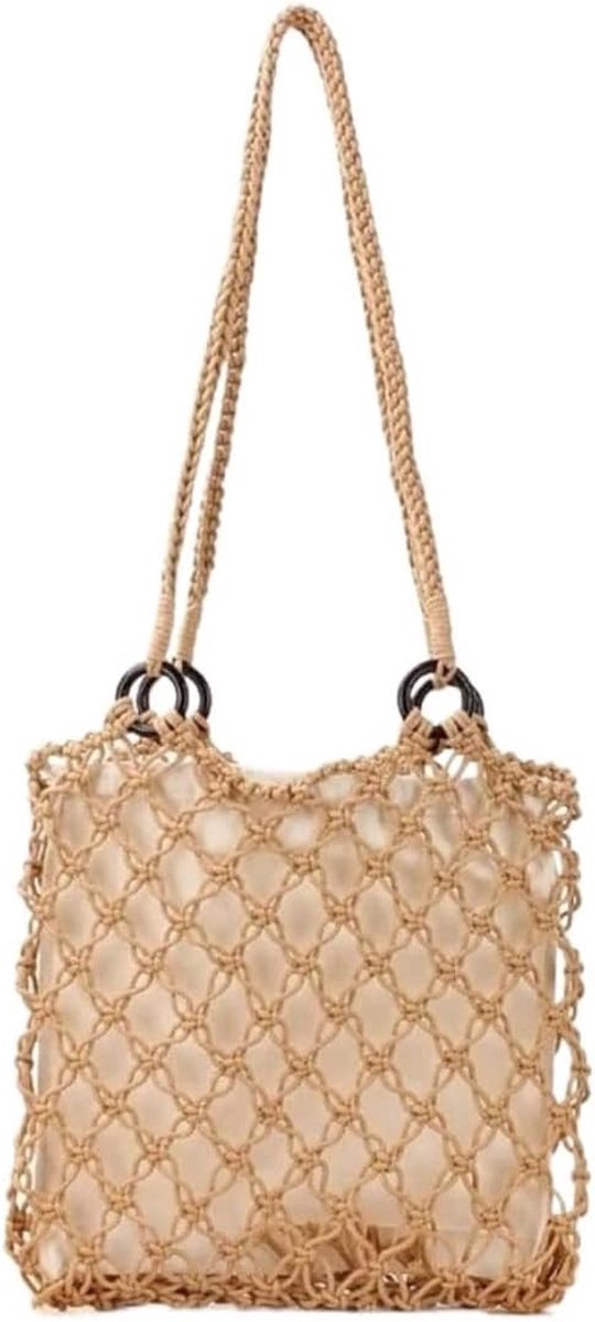 Strandtas Woven Bag - Tote Bag Handtas - Zomerse Uitjes - Handgeweven Katoen - 35 x 25 x 10 cm