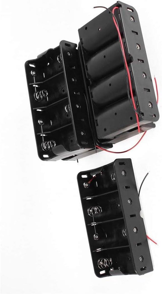 Batterijhouder - Batterijbox - Stroomvoorziening - Veerklemontwerp - 4 x D Batterijen - Zwart