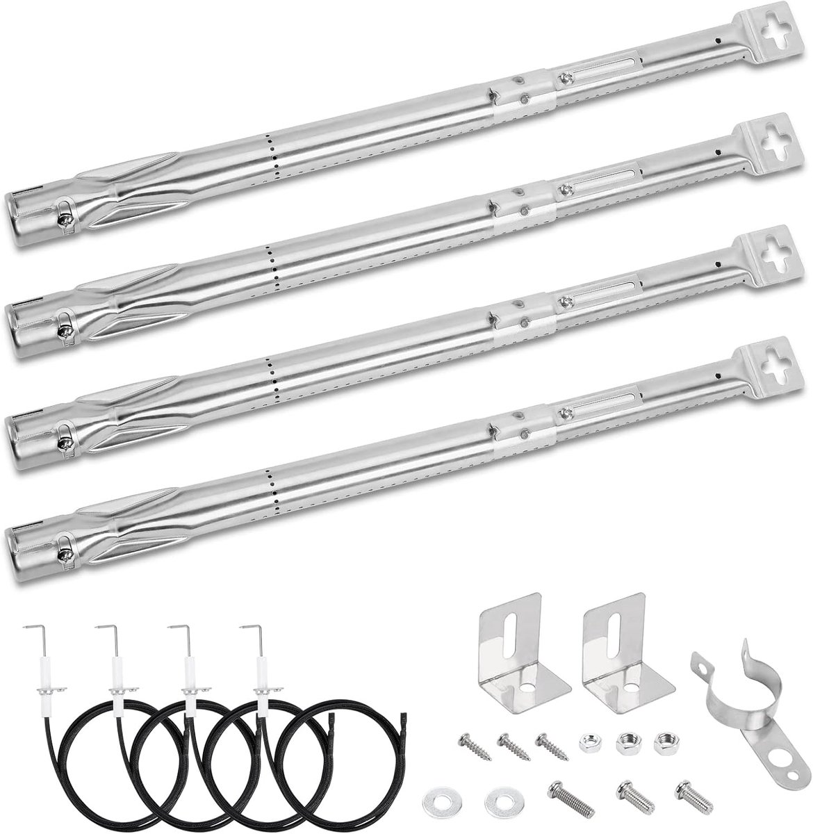 SnelShoppen - Universele RVS Branders 35.5-48.3 cm - 4 Stuks - Verstelbare Gasbarbecue Branders voor Grill, Buitenkeuken, Tuin, Camping, Vervangingson