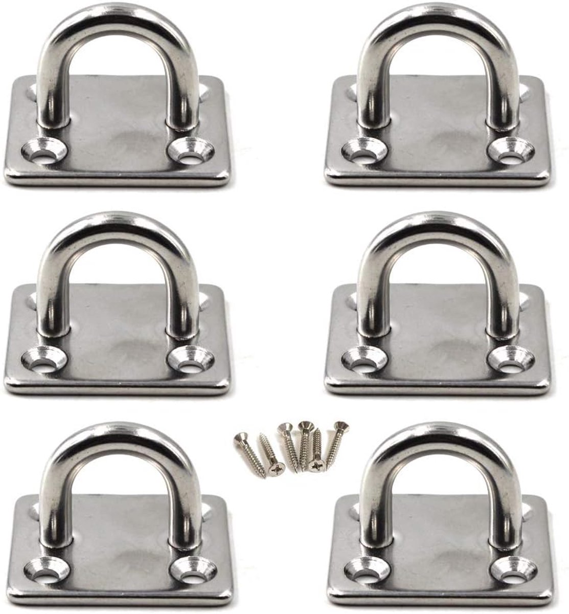 M6 Ceiling Hook Pad Eye Plate 304 Stainless Steel Wall Mounted Hook Heavy Duty for Hanging (Pack of 6, Screws Included) - ShopVlot