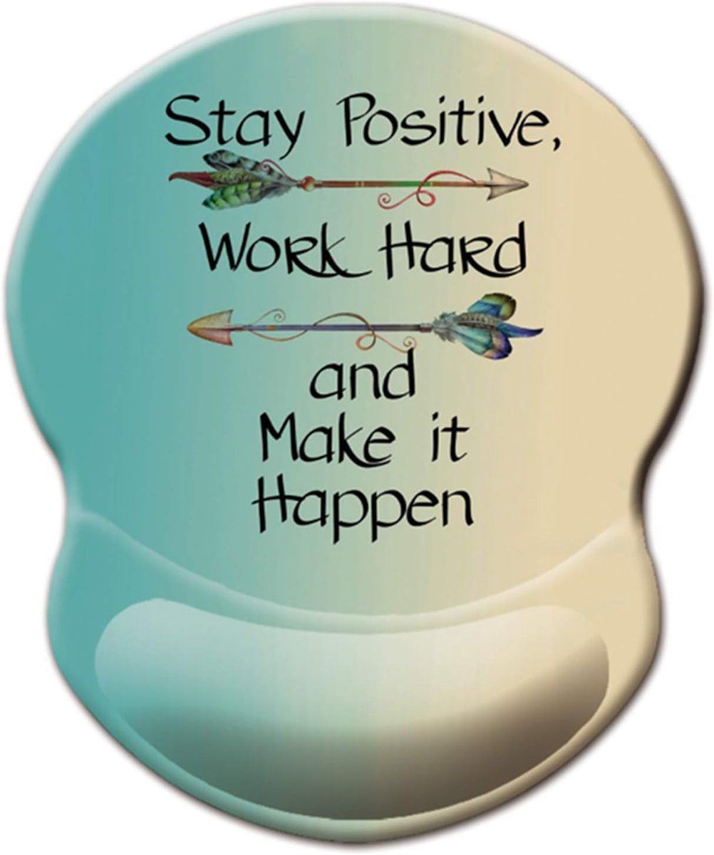 SnelShoppen - Ergonomische Muispad met Gel Wrist Rest, Inspirerende Quote 'Keep Positive Hard Work', Pijnverlichting voor Pols, Antislip PU Basis, Ide