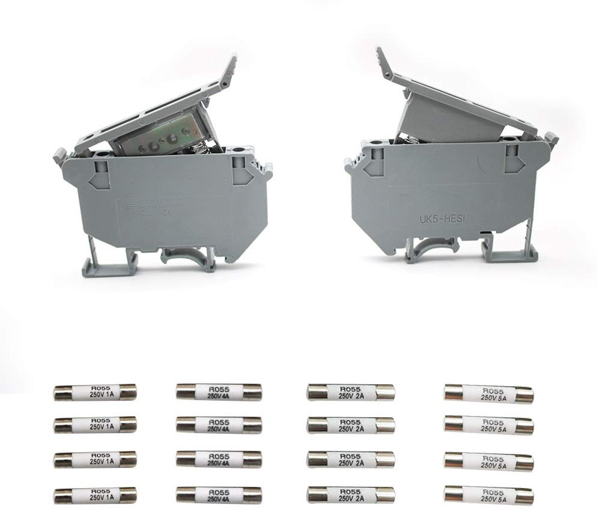 SnelShoppen - Fusehouder 2 Stuks DIN Rail - 220V AC, 12 Fuses, Geschikt voor Railmontage, Grijze Fusehouder voor Circuitonderbreker Terminalblok