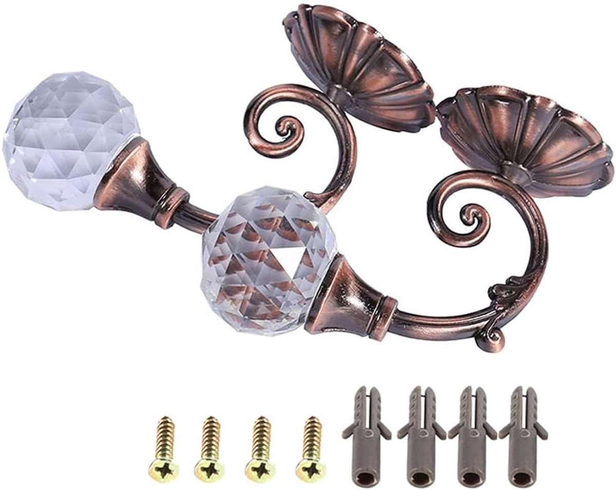 SnelShoppen - 2-delige Gordijnsteunen, Metalen Gordijnhouders met Helder Kristallen Bal, Wandgemonteerde Draperie Tie Backs met Schroef voor Thuisdeco