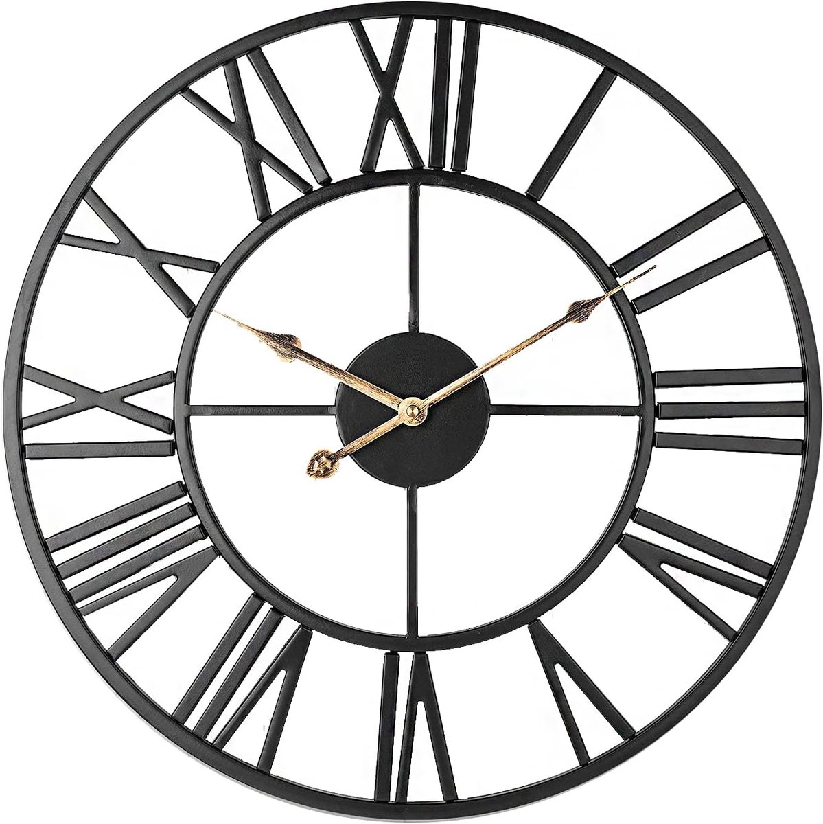 SnelShoppen - Vintage Stille Wandklok 40cm Metalen Skeleton Klok Voor Woonkamer Keuken Café Hotel Kantoor Thuis Decoratie (Zwart + Gouden Wijzers)