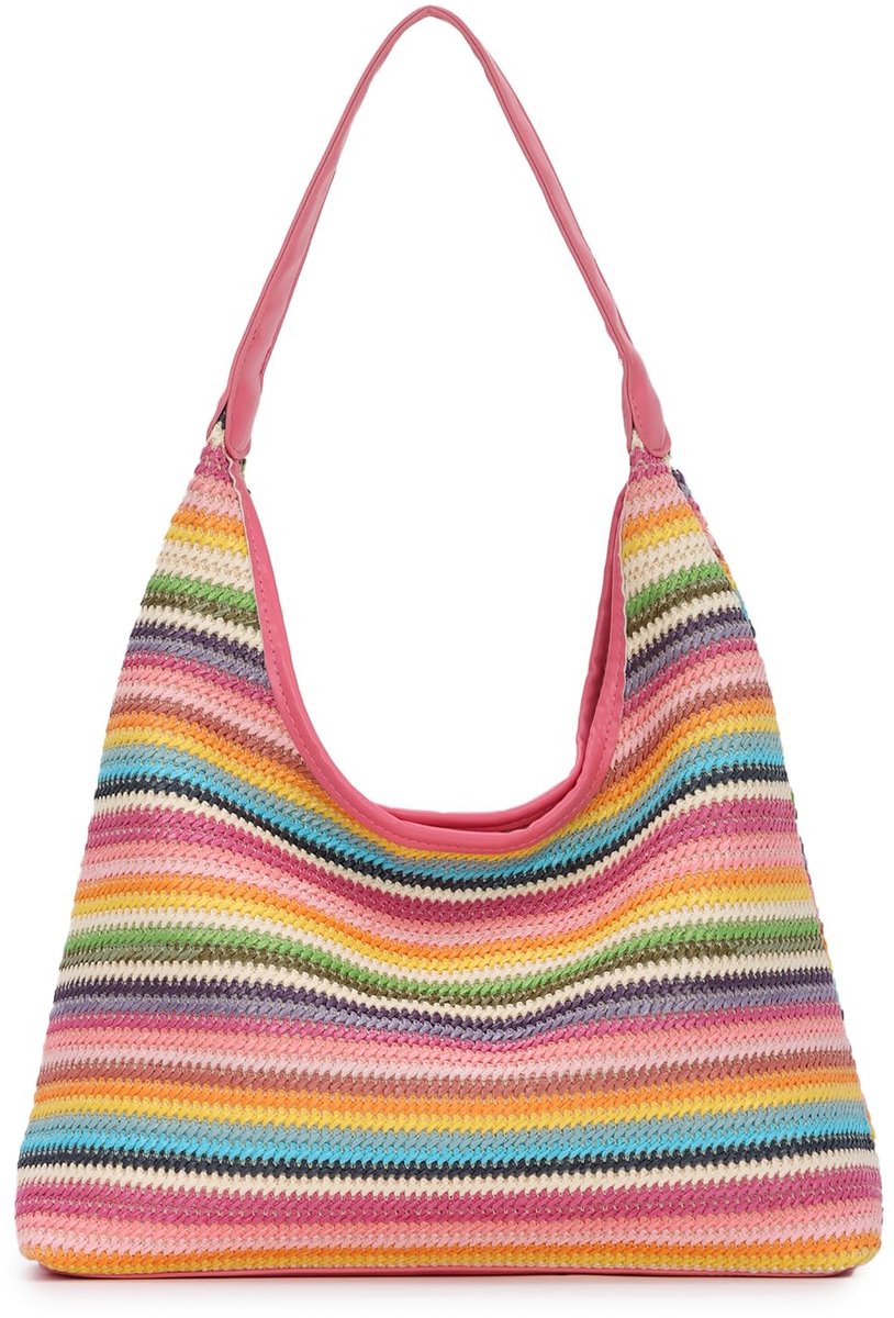 Omgoods - Geweven Stro Strandtas voor Vrouwen met Rits voor de Zomer