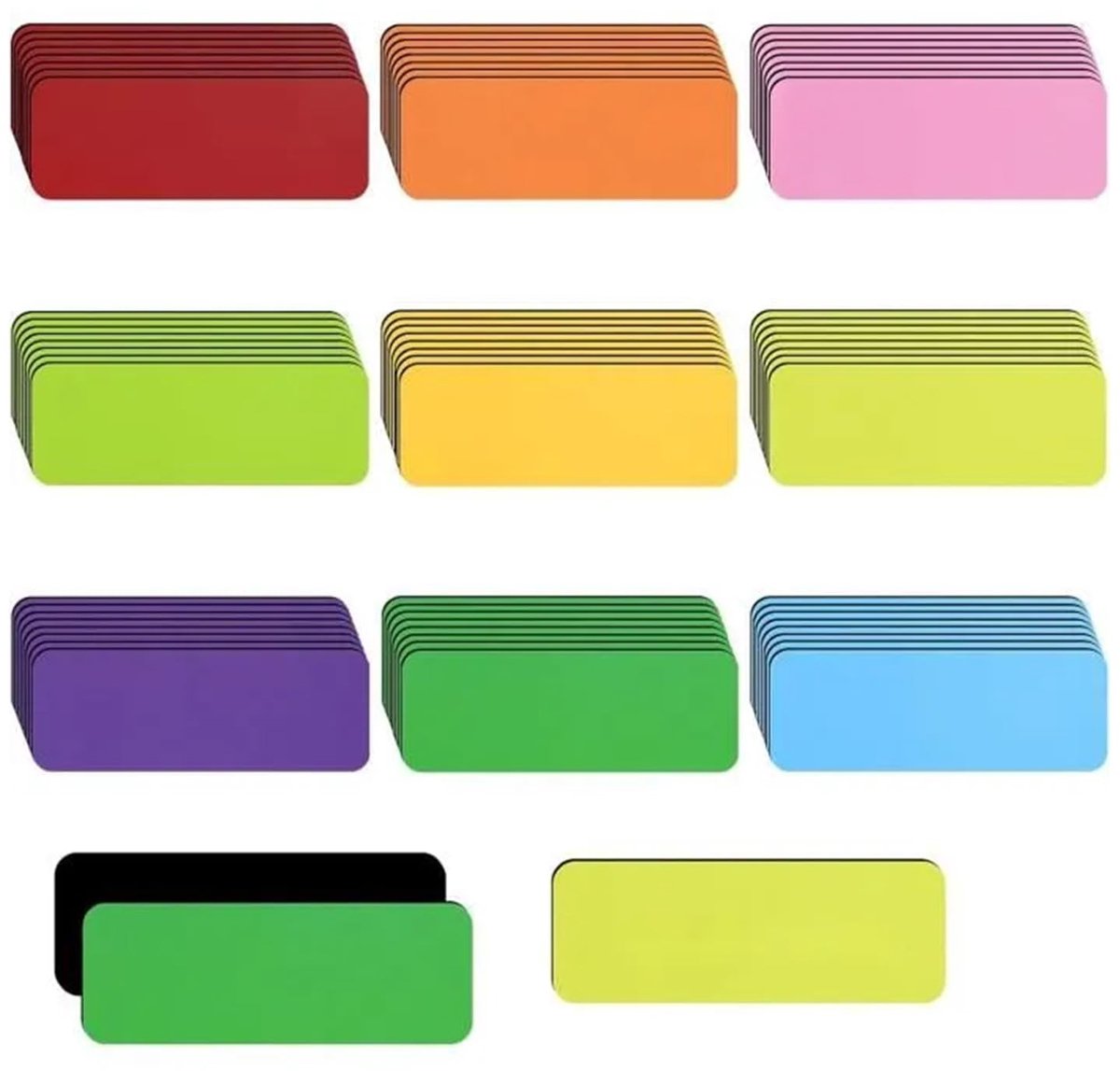 Omgoods - 108 Stuks Beschrijfbare Magneetstrips - Herbruikbaar en Uitwisbaar in 9 Kleuren