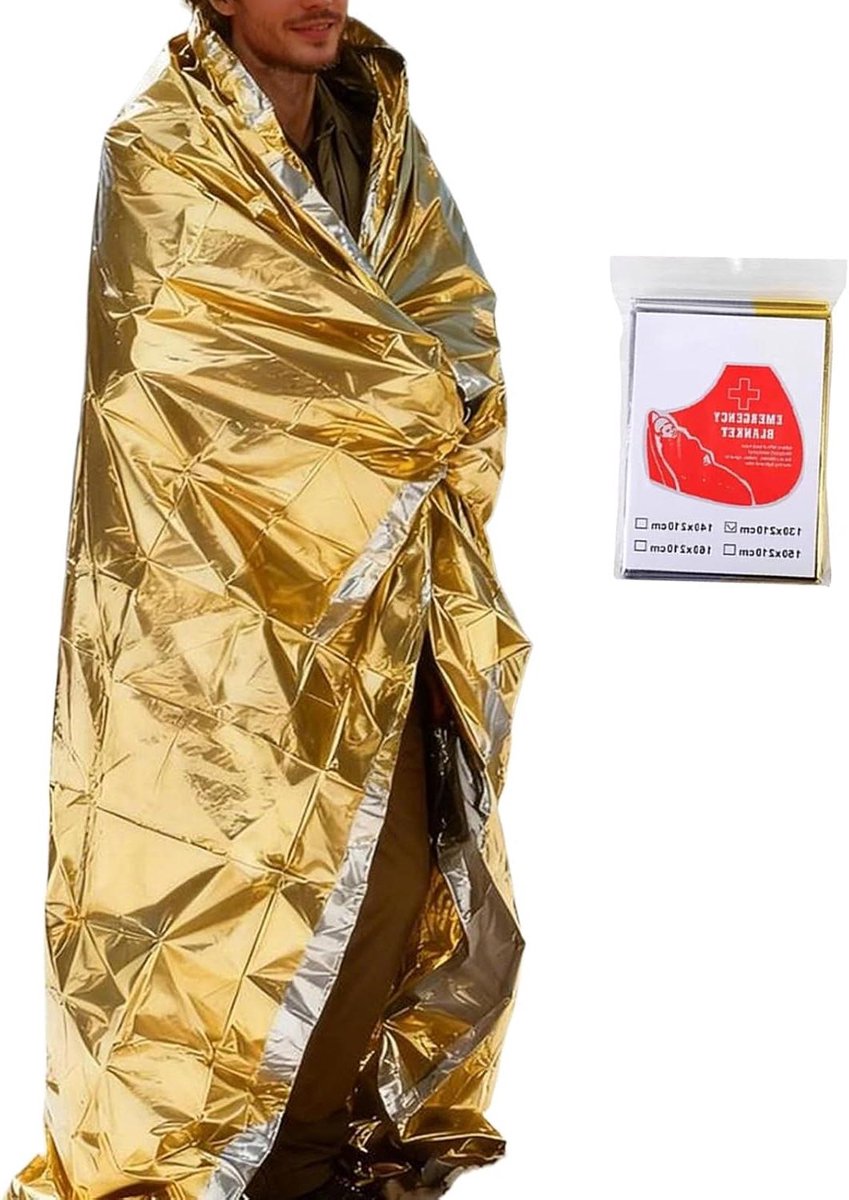 Ruimtedeken - Nooddeken Thermodeken - Buitenactiviteiten Bescherming - Thermische Reflectie - 130 x 210 cm - Zilver Goud