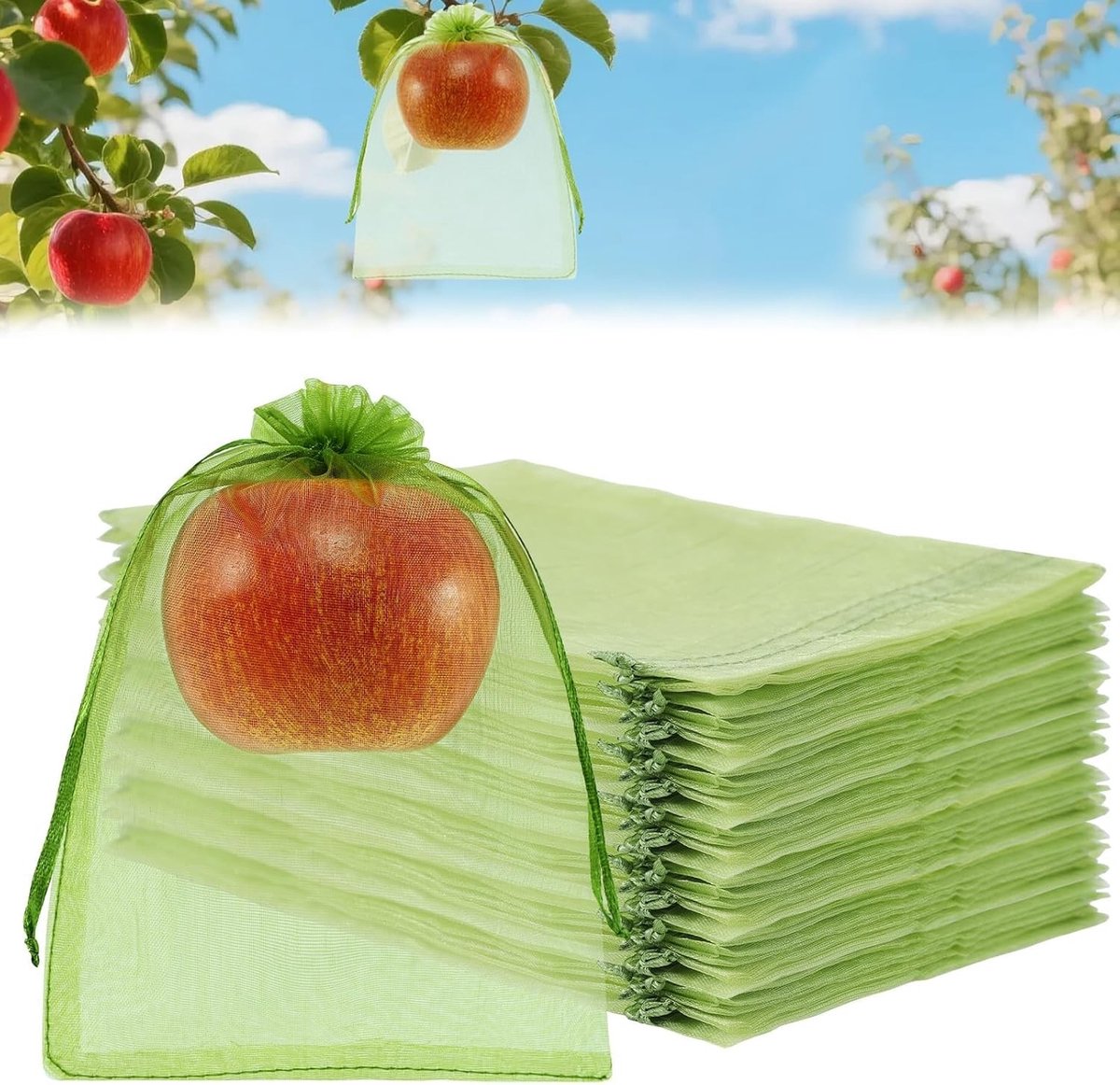 Fruitbeschermingszakken - Set van 50 Organza Zakjes met Trekkoord voor Bescherming Tegen Wespen, Vogels en Fruitvliegjes (17 x 23 cm)