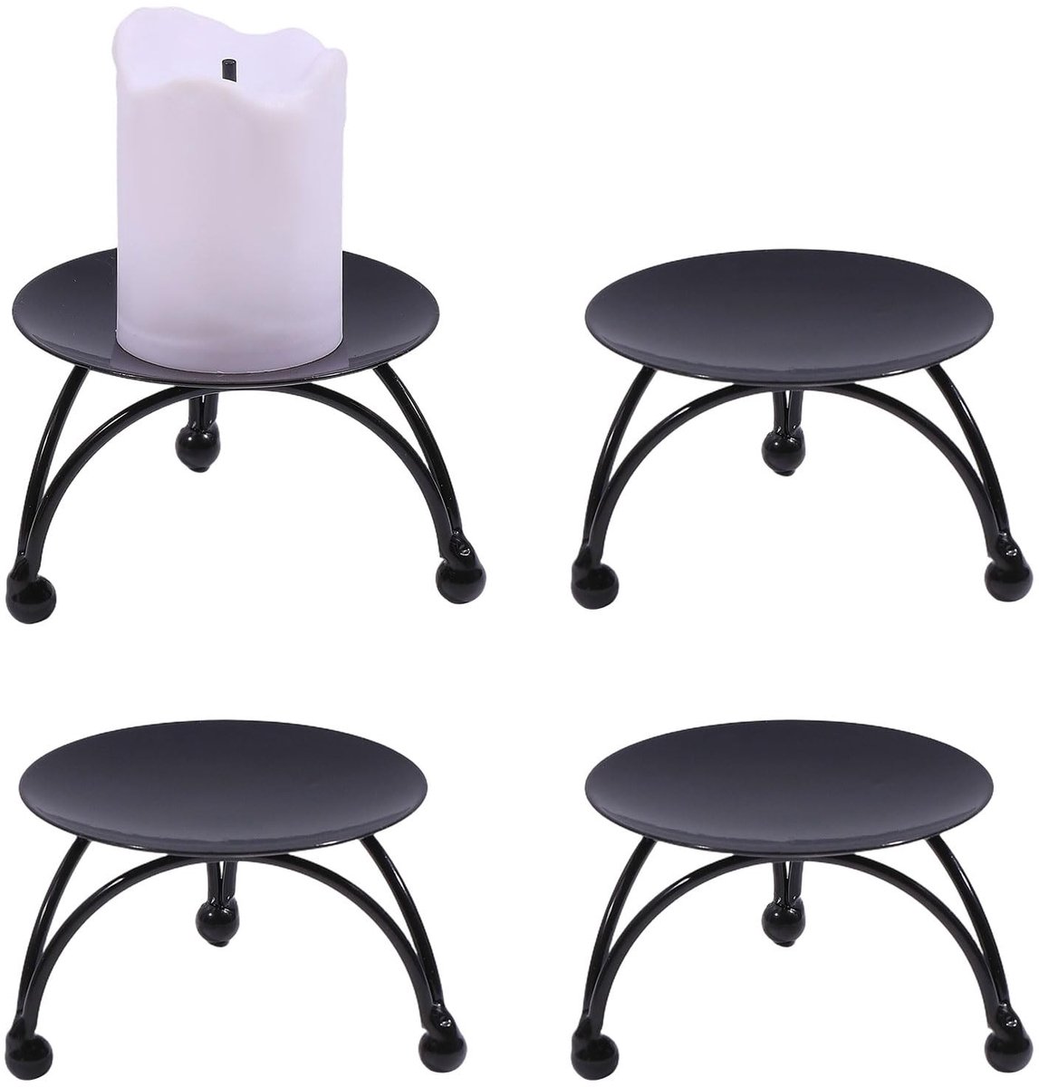 Omgoods - Set van 4 Zwarte IJzeren Decoratieve Kandelaars