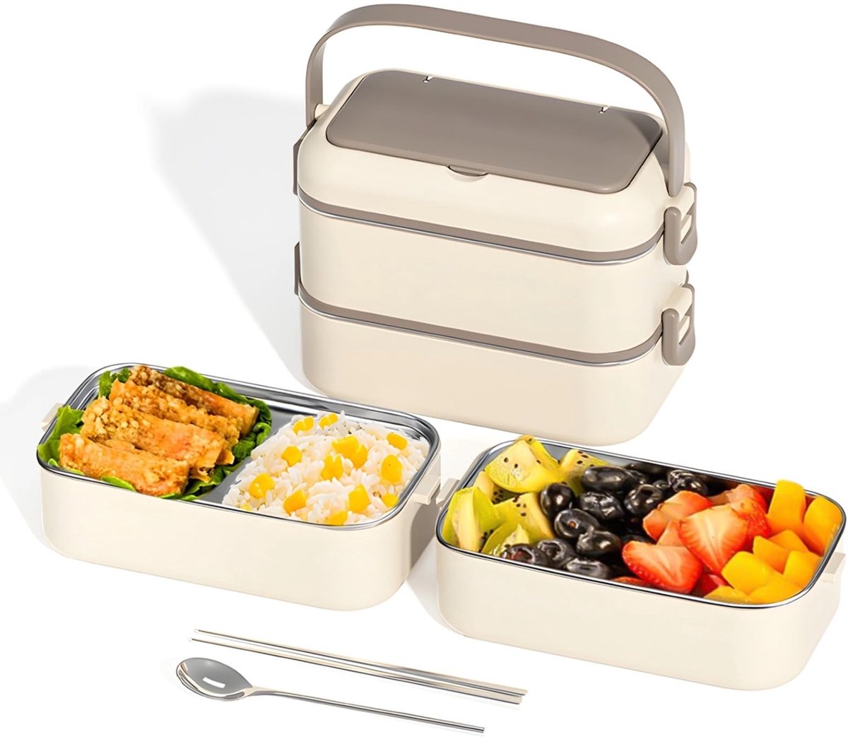 Omgoods - Bento Box - Extra Grote Capaciteit, Magnetronveilig, Inclusief Lepel en Eetstokjes