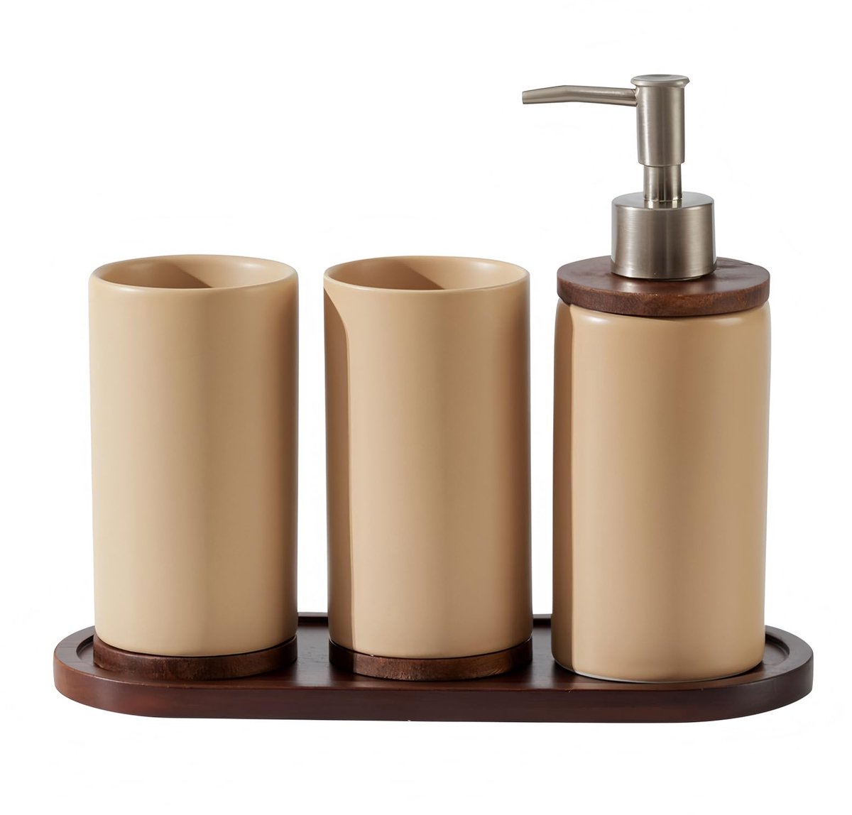 Omgoods - 4-delige Badkameraccessoireset Keramiek - Inclusief Tandenborstelhouder en Zeepdispenser