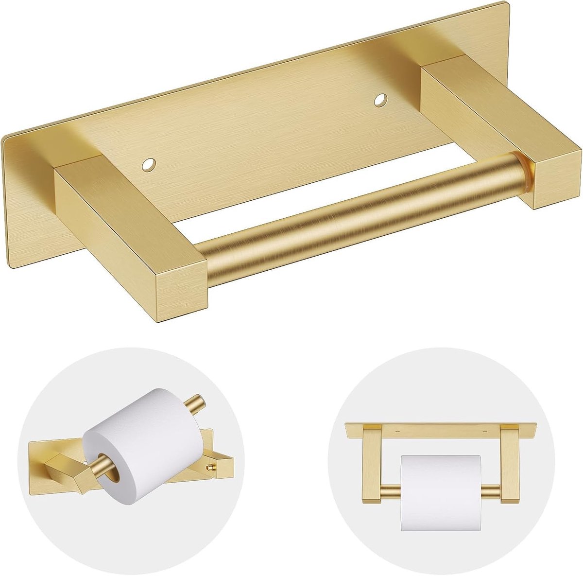 Omgoods - Gouden Toiletrolhouder Dubbel - Zelfklevend of Wandmontage - RVS