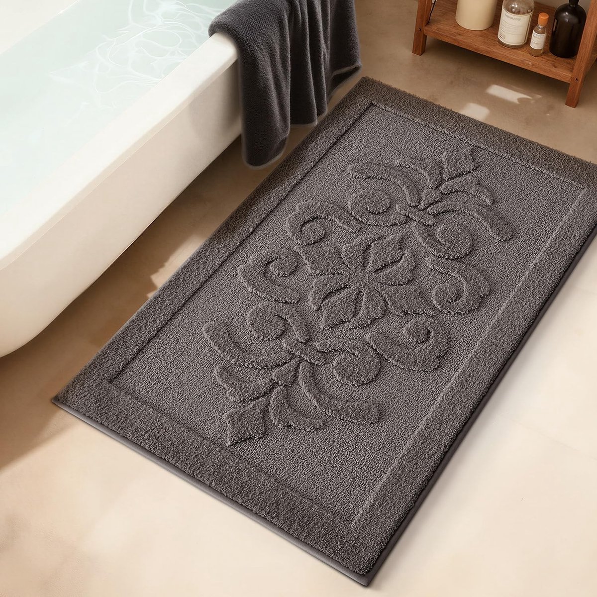 Omgoods - Antislip Badmat Microvezel, Ultra Absorberend en Sneldrogend, Donkergrijs, 60 x 110 cm