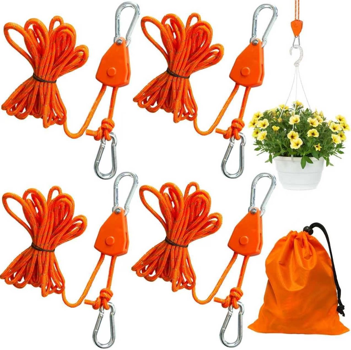 4 Stuks 4mm Verstelbare Touwratel met 4m Guy Ropes en Spanningstrekker, Ideaal voor Tent, Zonnescherm en Opslagzak, Reflecterende Touwtjes voor Optimale Stabiliteit