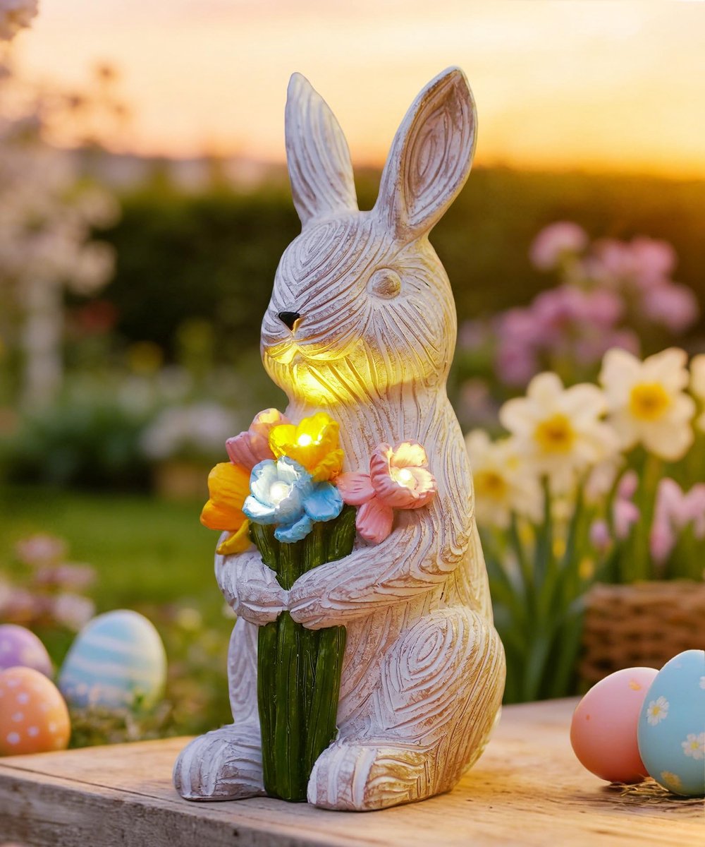 Omgoods - Decoratieve Konijnfiguren met Solarlamp voor Tuin