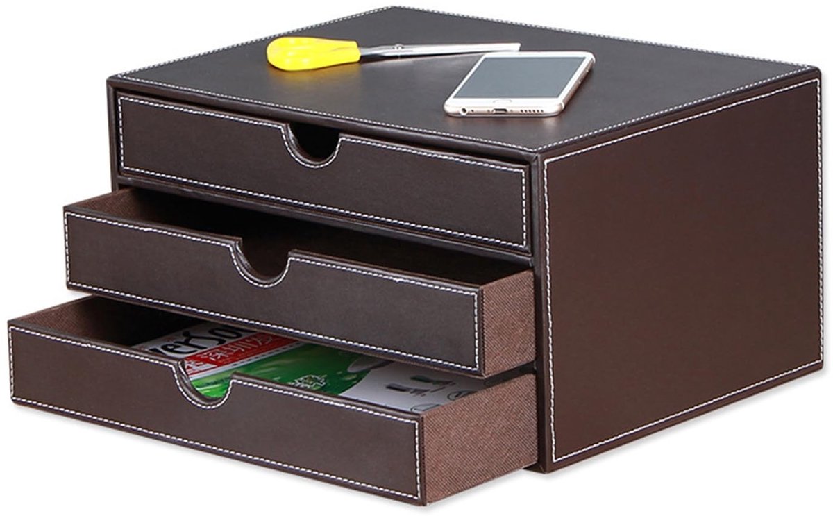 Omgoods - PU Leren Bureau-organizer met 3 Laden voor Documenten