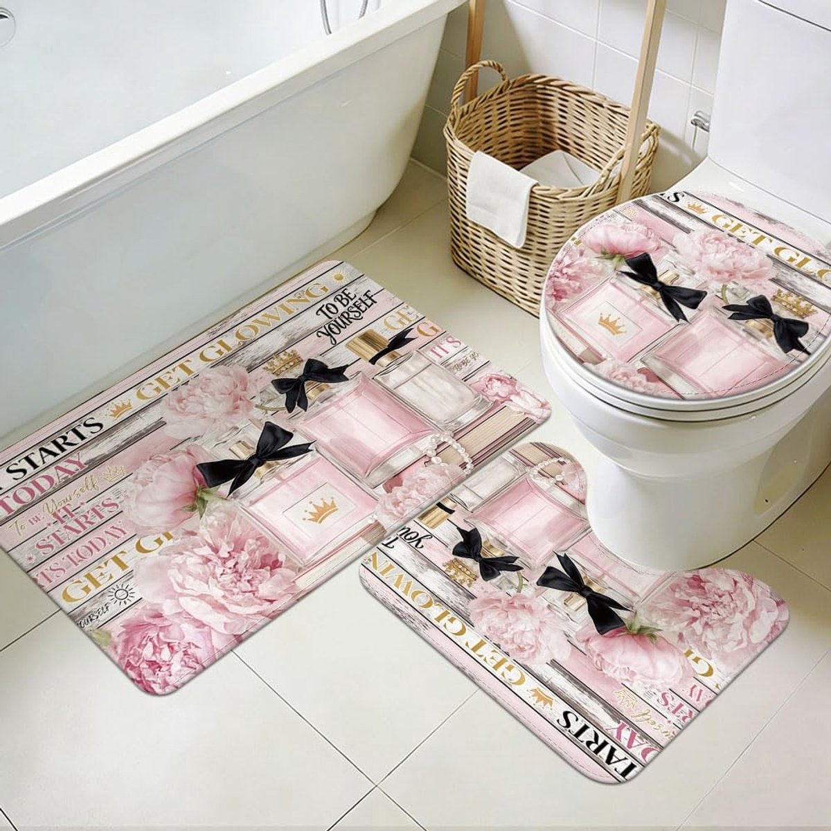 Omgoods - Set van 3 Wasbare Badkamertapijten Met Toiletmatten