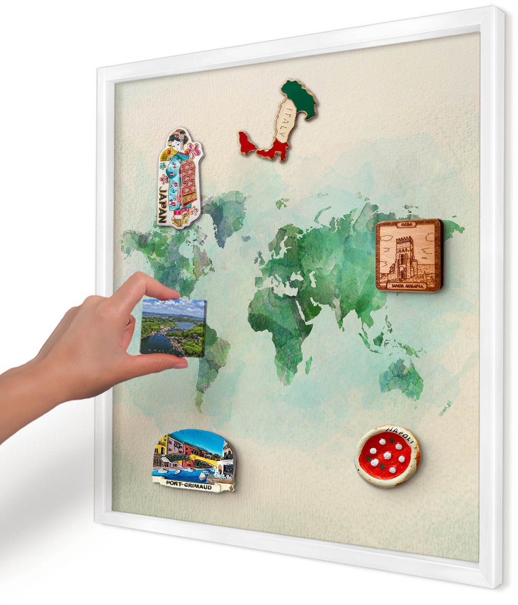 Artprintcave Groente Magneetbord mit Witte Lijst - 50x50 cm - Wereldkaart Magneetbord Voor Foto's - Waterverf Magnetisch Bord - Kaarten