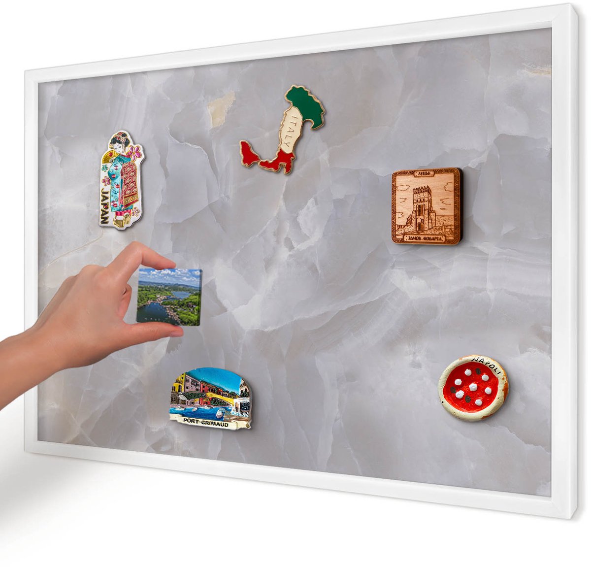 Artprintcave Grijs Magneetbord mit Witte Lijst - 60x40 cm - Grijze Elegantie Magnetisch Bord Voor Magneten - Minimalist Magneetbord Voor Keuken - Texturen