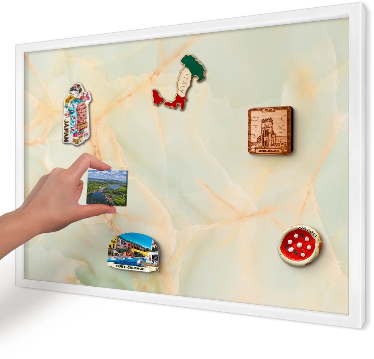 Artprintcave Romig Magneetbord mit Witte Lijst - 60x40 cm - Marmeren Elegantie Bord Voor Magneten - Modern Wandbord Magnetisch - Texturen