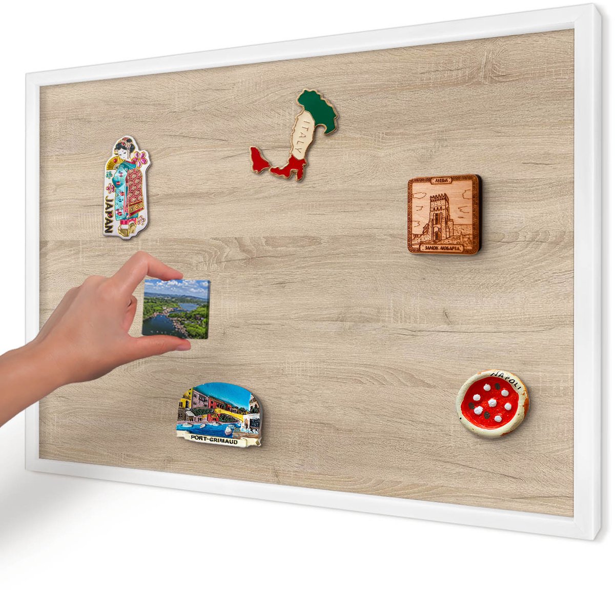 Artprintcave Beige Magneetbord mit Witte Lijst - 60x40 cm - Houten Achtergrond Magnetische Organizer - Minimalist Magneet Bord mit Frame - Achtergronden En Patronen