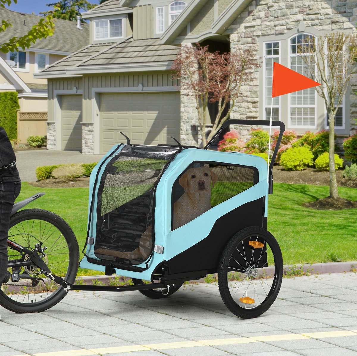 COVREO Dierenbuggy 170 x 77 x 90 cm blauw, staal en Oxford, 30 kg
