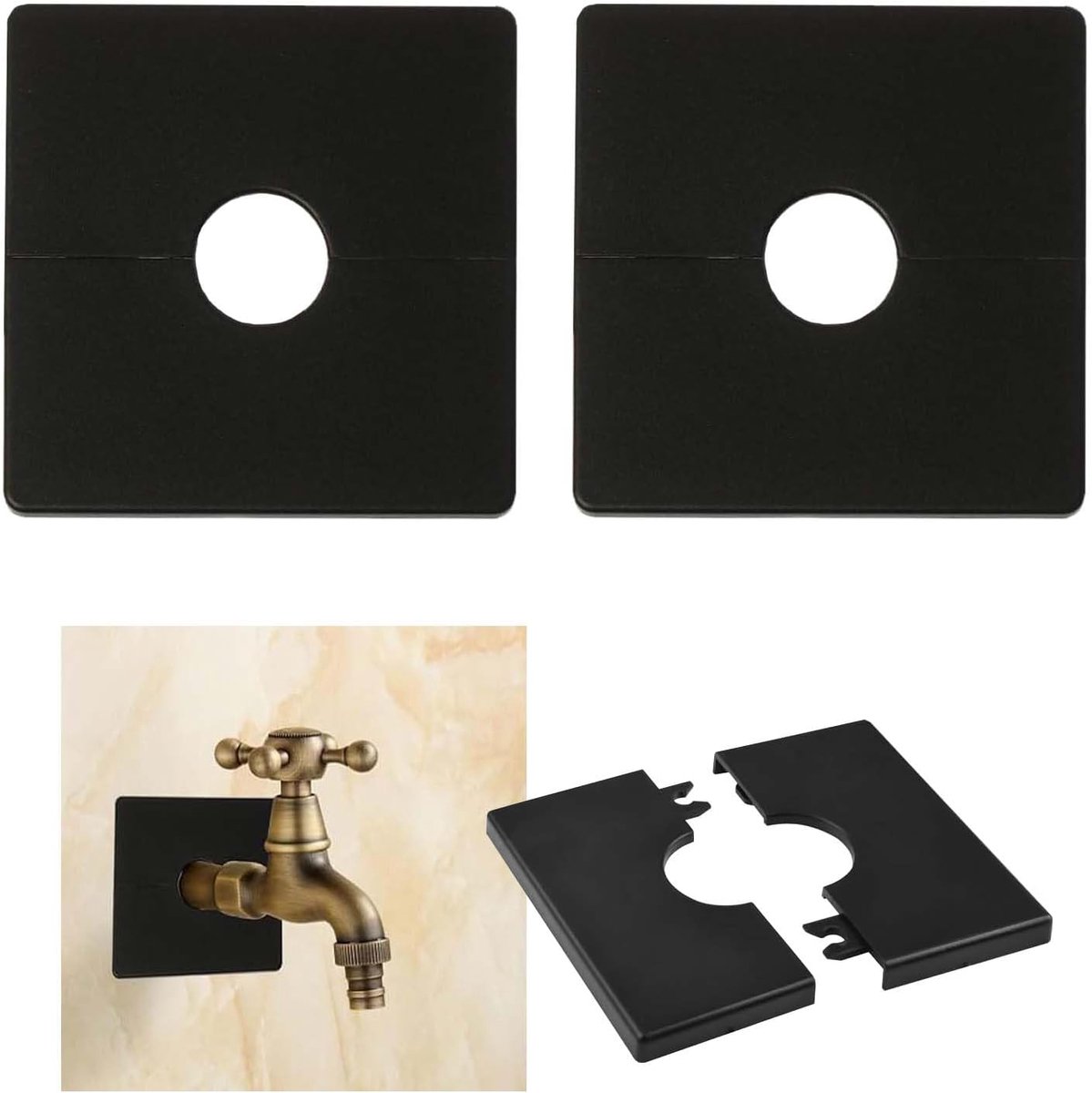 2pcs Self Adhesive PVC Pipe Covers for Shower Faucets, Square Rosette for Tube Decoration with Diameter 28mm, Black - ShopVlot