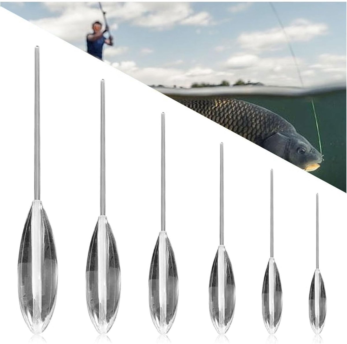 SnelShoppen - Sbirolino Set voor Vissen - 6-delige Drijvende Sbirolino Set - 8g, 10g, 15g, 20g, 25g, 30g - Ideaal voor Forel, Visgerei, Duurzaam Zink