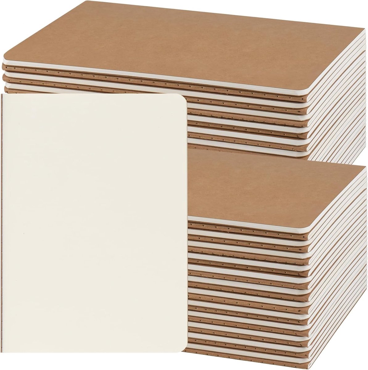 SnelShoppen - A5 Kraft Notebooks Set van 48 Stuks, 60 Pagina's per Notitieblok, 80 gsm, Lege Bladzijden voor Creatief Schrijven, Tekenen en Schetsen,
