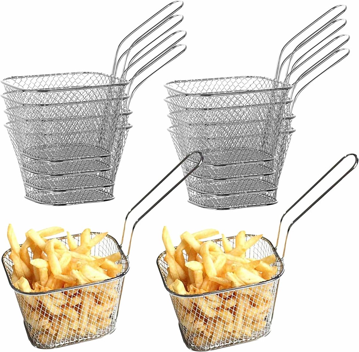 Pack of 10 Deep Frying Baskets, Small Stainless Steel Deep Frying Baskets with Long Handle, Mini Fryer Basket for - ShopVlot