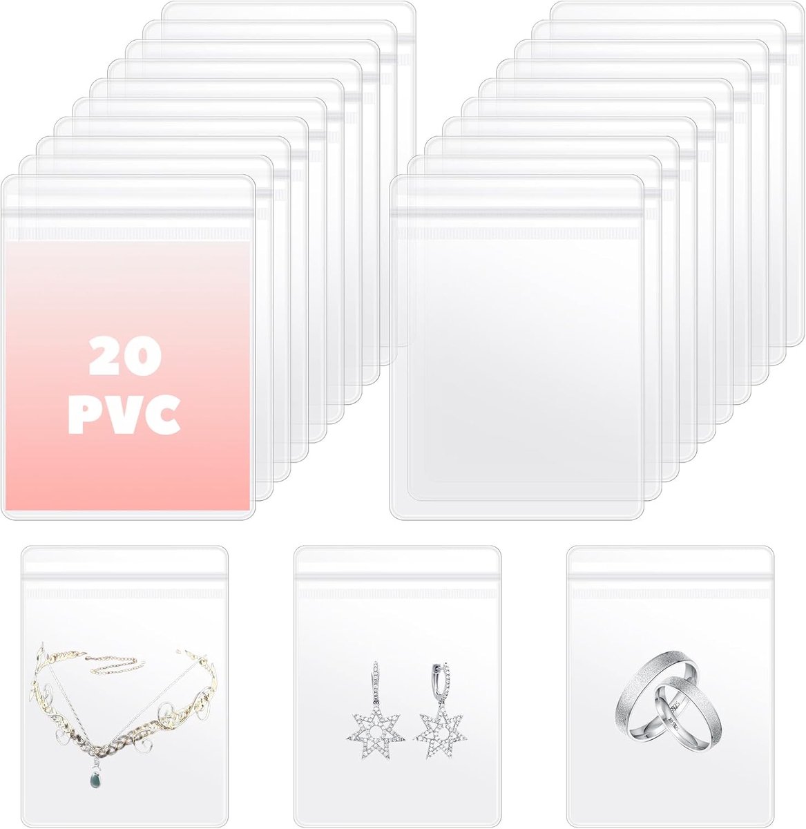 SnelShoppen - 20 Stuks PVC Transparante Sieraden Tassen - Kleine Plastic Sieraden Opbergtas met Rits - Antitarnish Jewelry Organizer voor Ringen, Oorb
